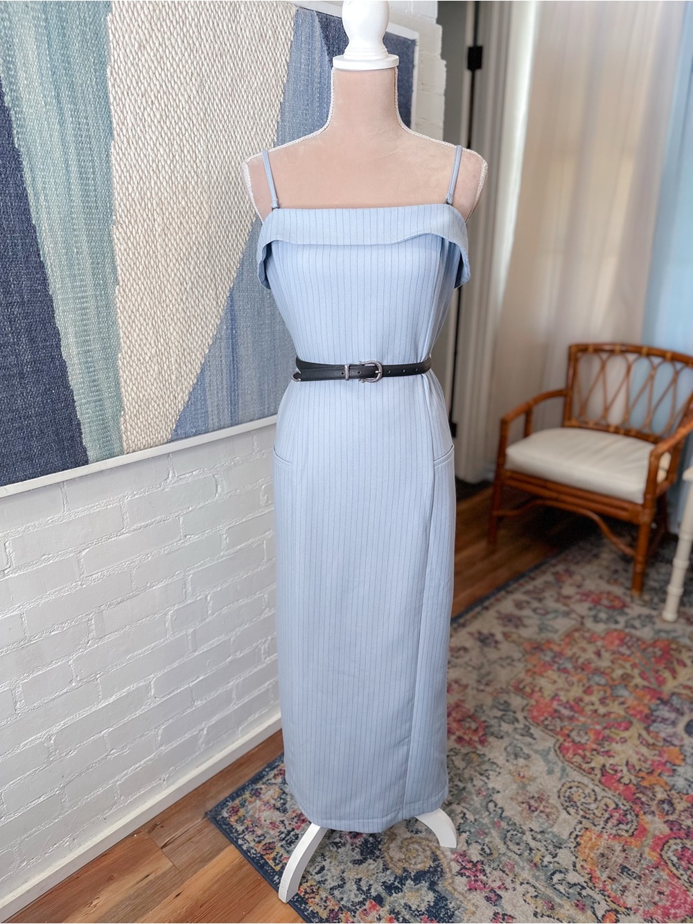 Abercrombie & Fitch Blue Pin Stripe Bodycon Midi Dress